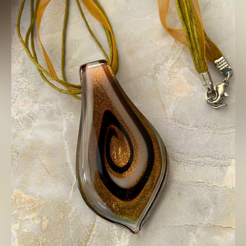 Dichroic Art Glass Teardrop Pendant Necklace